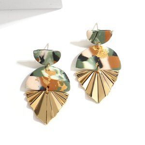Boho Clay Abstract Gold Accent Fan Dangle Earrings